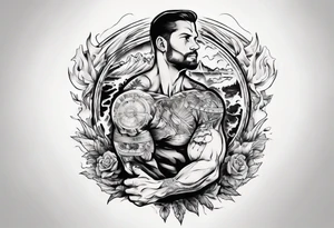 Inner bicep, stretched horizontally, visual representation of the journey of life tattoo idea