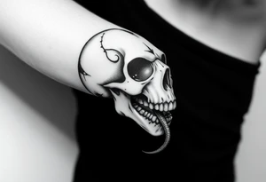 A hyper-realistic Dark Mark, with the snake slithering out of the skull’s open mouth, coiled in a hypnotic pose tattoo idea