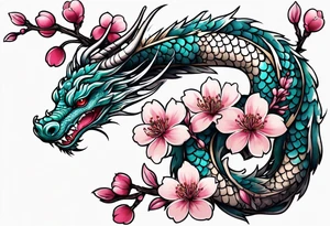 Cherry blossoms small branch with dragon tattoo idea