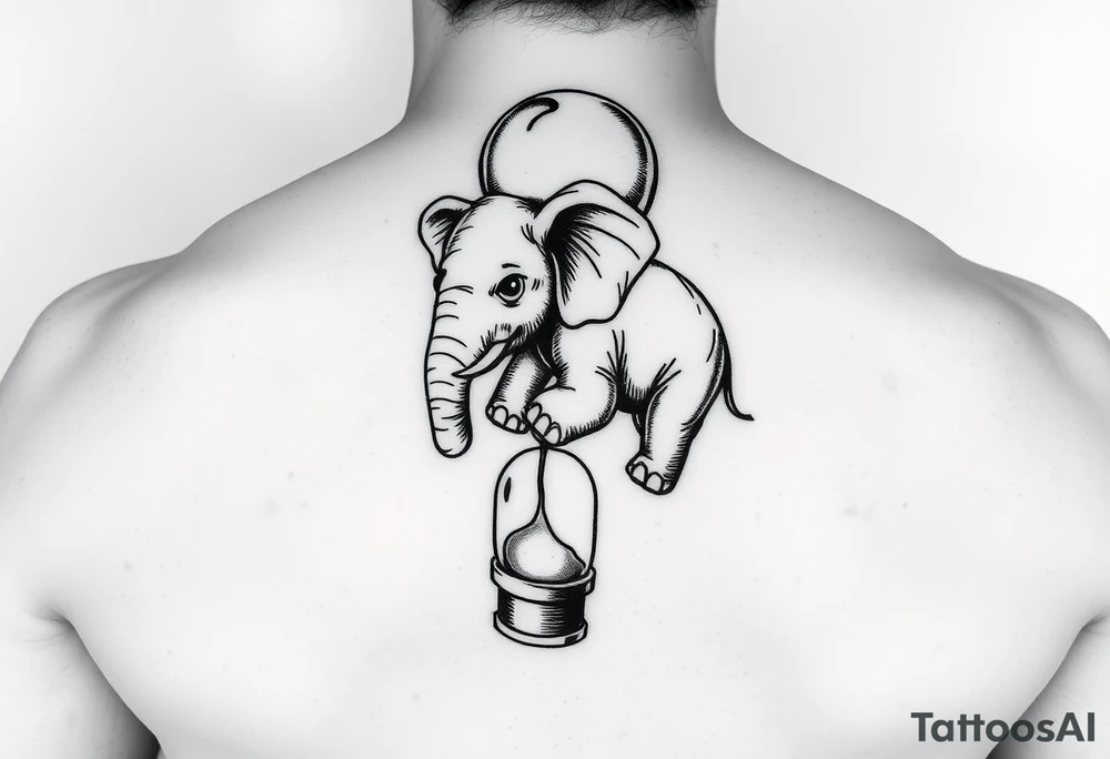 Baby elephant in hour glass holding autism balloon tattoo idea