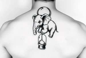 Baby elephant in  hour glass holding autism balloon tattoo idea