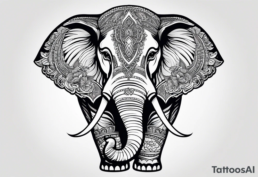 A Thai style design that is round and with an Asian elephant head facing forwards tattoo idea