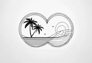 Inner arm , straight line Palm tree shell wave heart tattoo idea