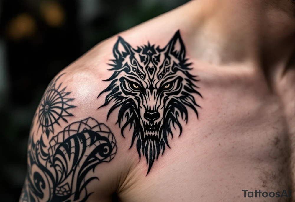 viking vegvisir wolf with skeleton tattoo idea