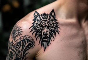 viking vegvisir wolf with skeleton tattoo idea