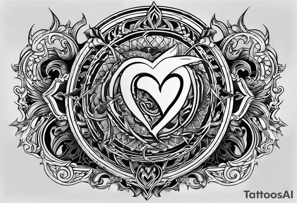 a incubus insignia tattoo. the tattoo needs to have a heart in the center. i want the whole tattoo to be liney and sharp. tattoo idea