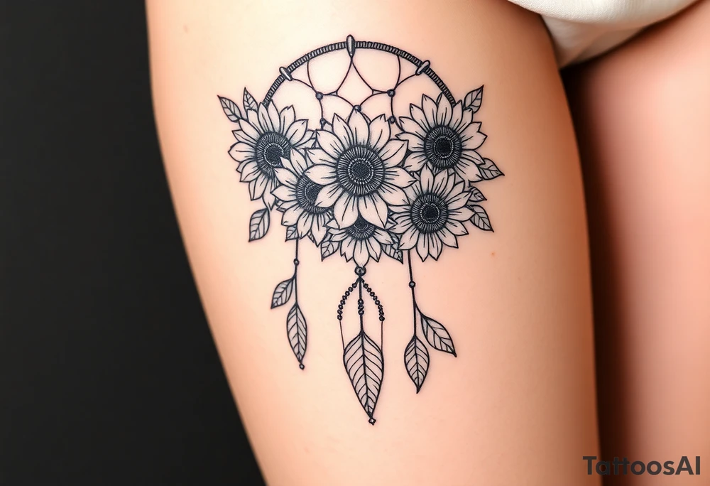 Sunflowers and roses dreamcatcher tattoo idea