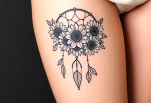 Sunflowers and roses dreamcatcher tattoo idea