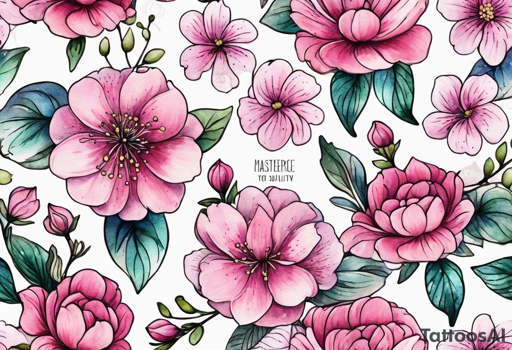 Small Pink flowers with decorative dott pattern and libra tattoo idea