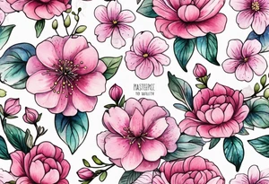 Small Pink flowers with decorative dott pattern and libra tattoo idea