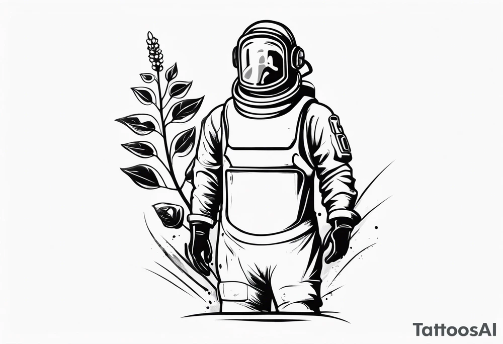 chernobyl radiation suit with cleaning tank spraying a plant tattoo idea