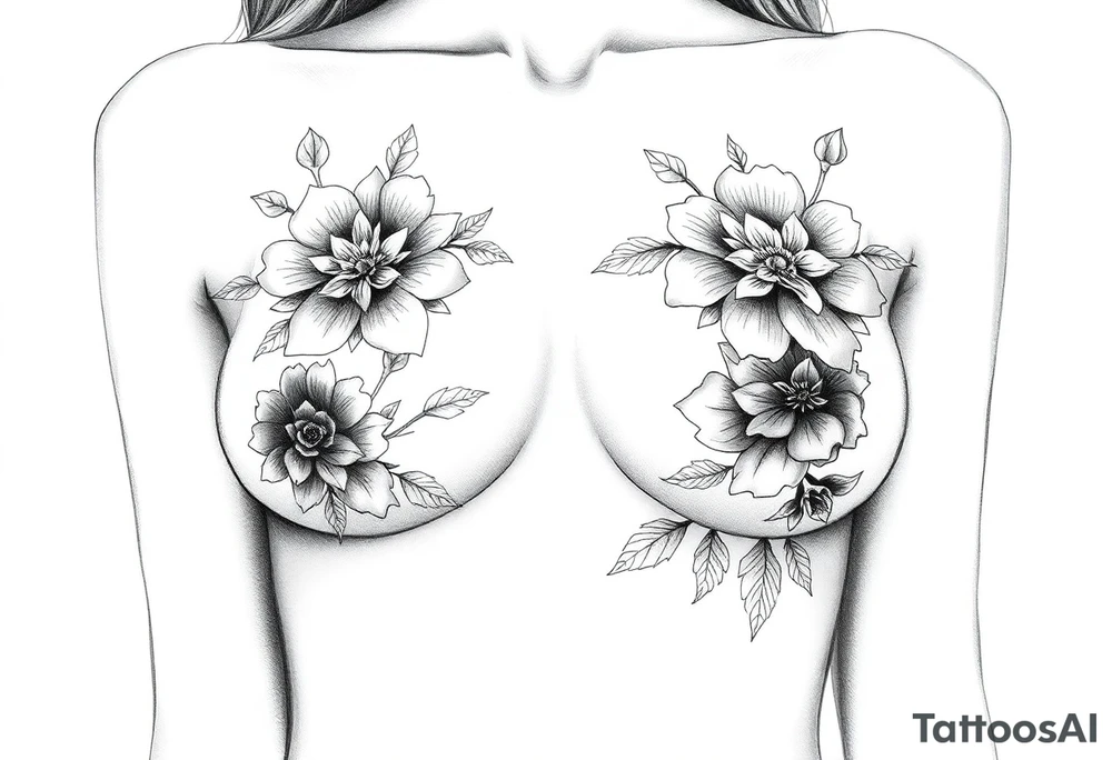 Chest sternum under boob floral tattoo tattoo idea