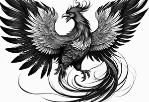 asian elegant long feathered phoenix
with a long neck, with wings closed tattoo idea