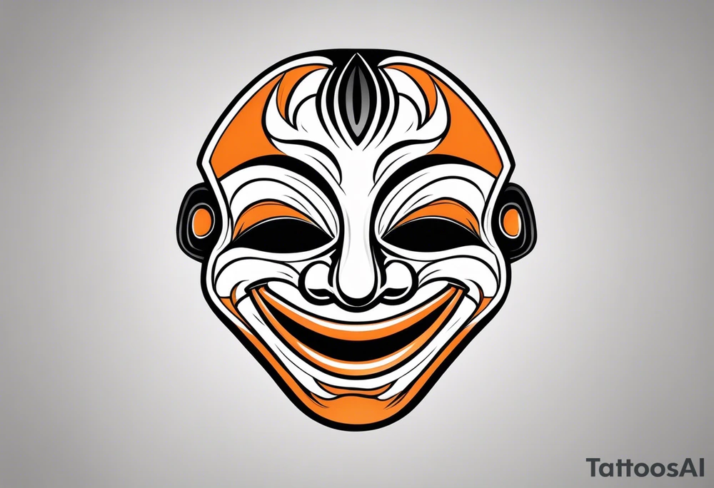 Laughing mask that is orange and black simplistic tattoo idea