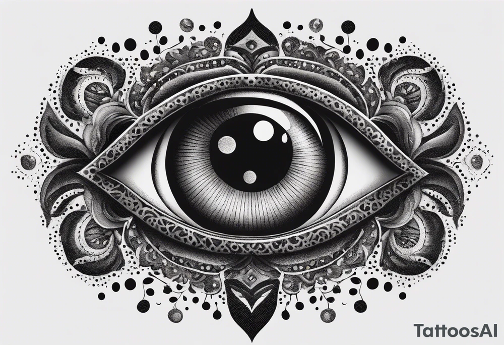 heart surrounded by ring of eyes tattoo idea