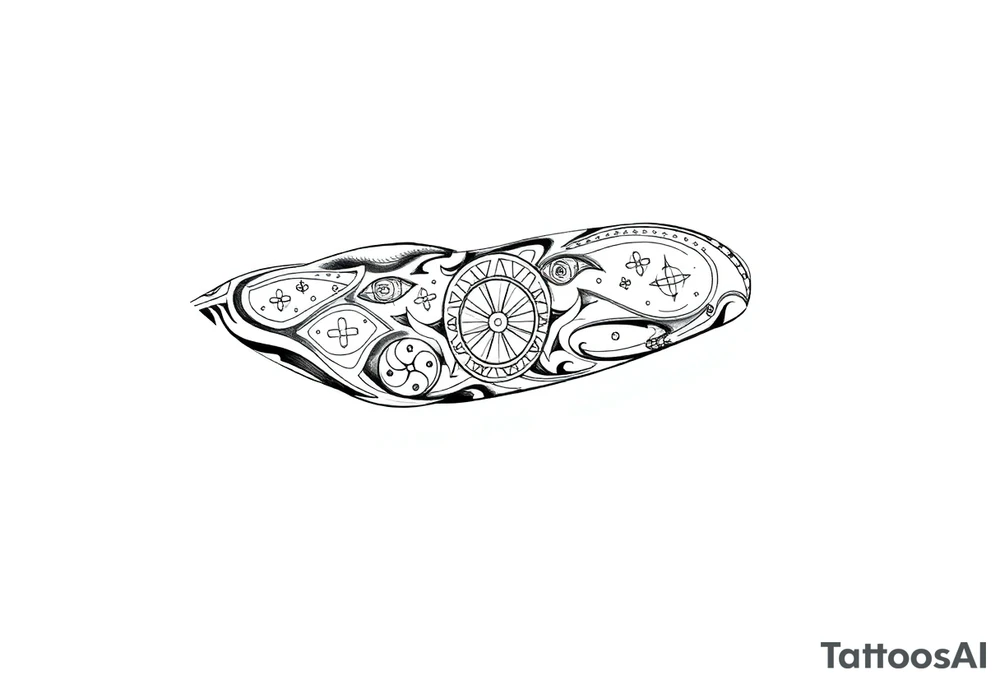 Sicilian Forearm tribal sleeve with patterns and symbols tattoo idea