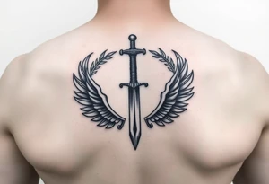 Laurel crown wreath surrounding sword and wings tattoo idea