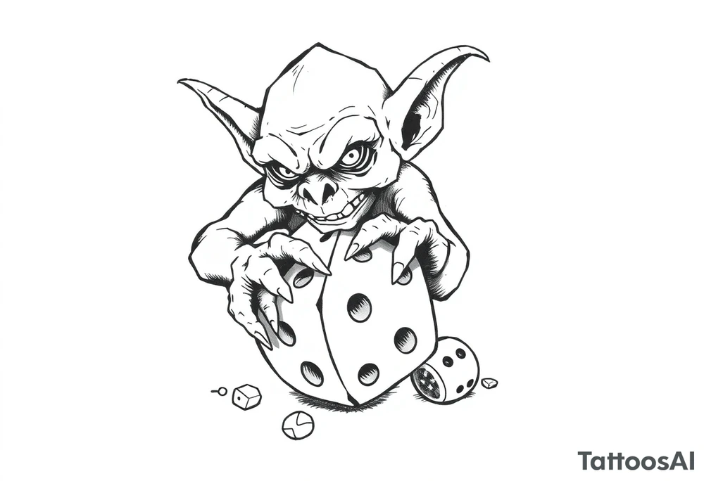 Simple American traditional style goblin rolling dice tattoo idea