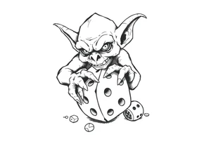 Simple American traditional style goblin rolling dice tattoo idea