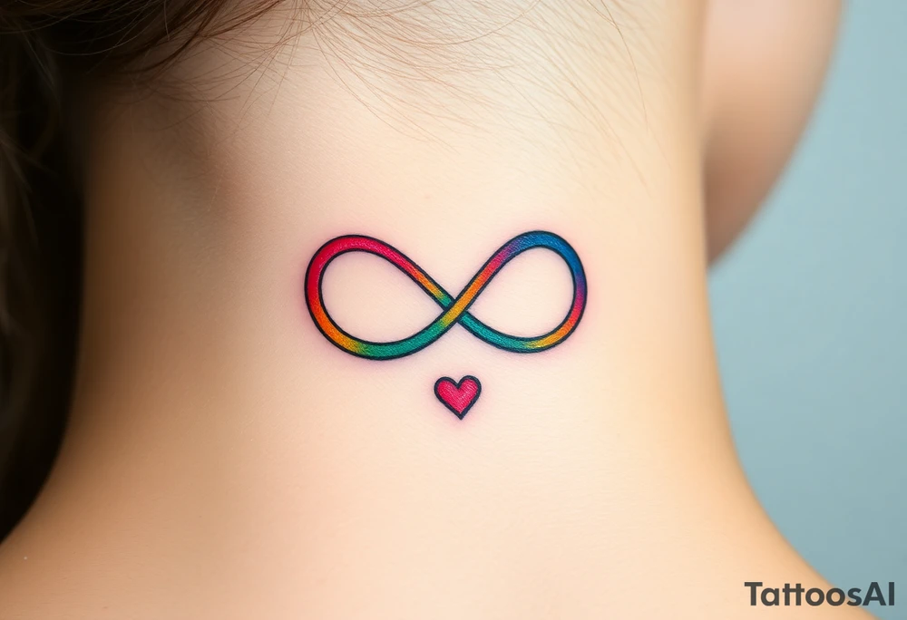 infinity symbol in rainbow colors and hearts at its ending tattoo idea