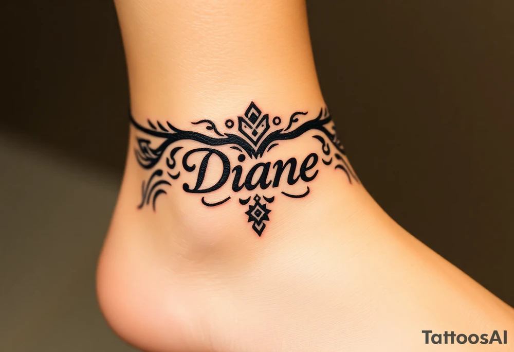Anklet and charm name Diane tattoo idea