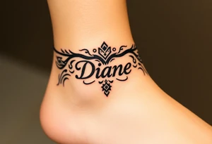 Anklet and charm name Diane tattoo idea