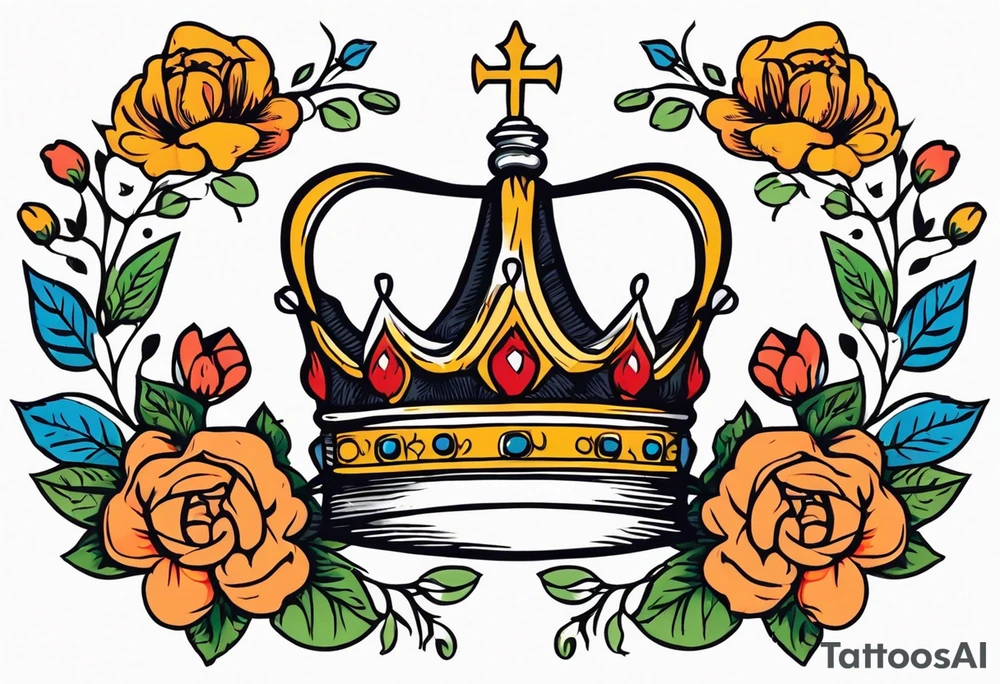 crown
old school vintage simple traditional design with vintage flowers surrounding
bold color simple tattoo idea