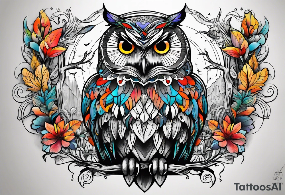owl forest tattoo idea