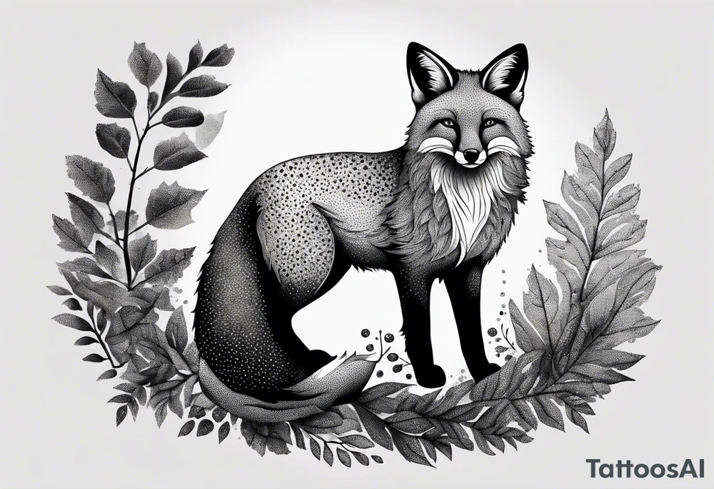 A playful fox with a bushy tail, set in a lush forest, illustrating cleverness and adaptability.” tattoo idea