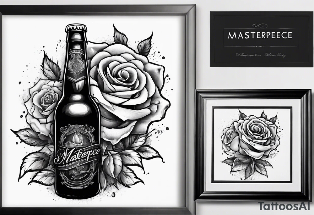 A bottle of beer and a stalk of rose in the bucket tattoo idea