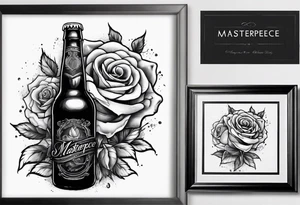 A bottle of beer and a stalk of rose in the bucket tattoo idea