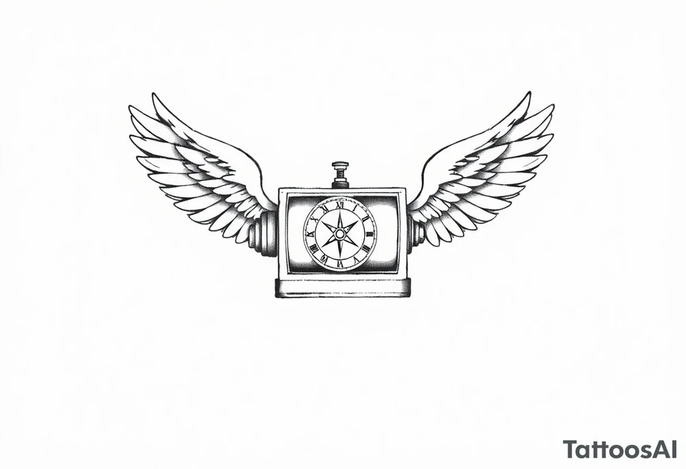 Slot machine with compass and clock with angel wings tattoo idea
