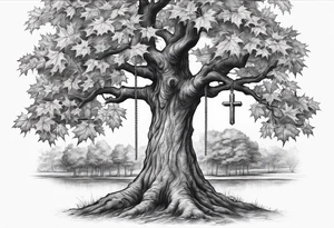 A maple tree with a cross as the trunk. tattoo idea