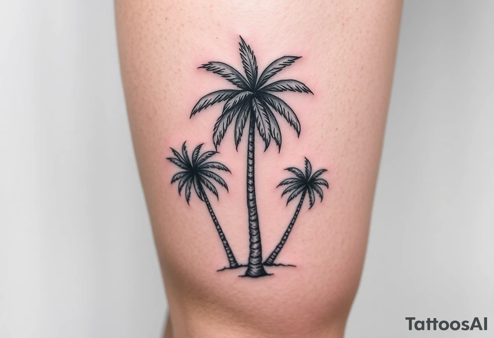 small, palm trees, beach vibe, leg tattoo idea