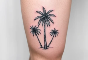 small, palm trees, beach vibe, leg tattoo idea
