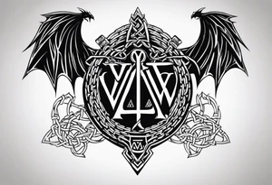 Valhalla sword shield dragon axe Valknut barbed wire chains tattoo idea