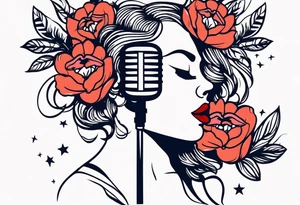 lips singing old school vintage traditional
flowers around and mouth next to microphone
bold and colorful simple design tattoo idea