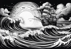 stormy sea, I am lonely and irresistible as a sea element tattoo idea