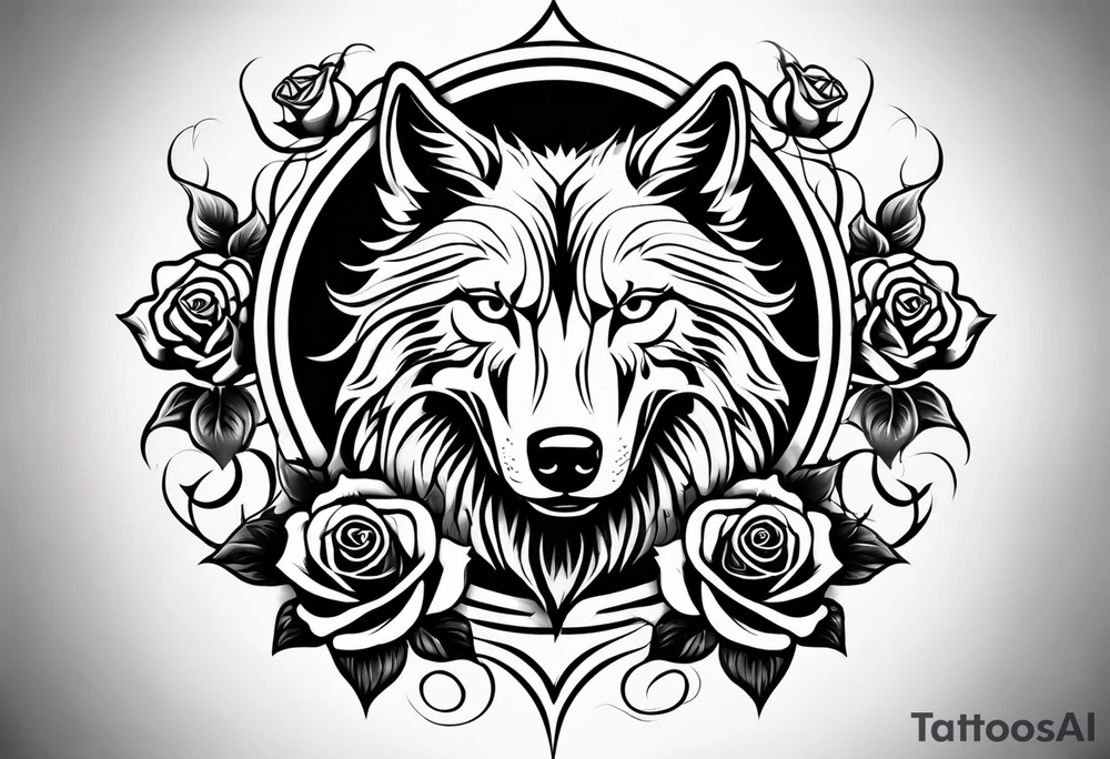 Rose with flames out of the top morphing into a wolf tattoo idea