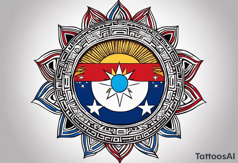 Taino tribal sun with the Puerto Rico, U.S. Virgin Islands, and Trinidad flags. tattoo idea