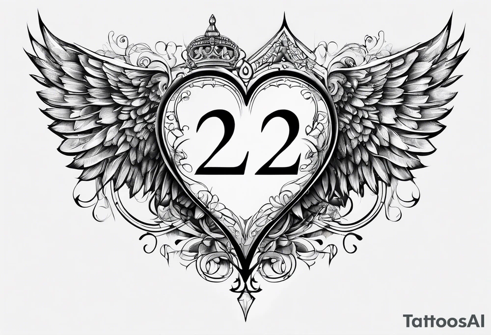 A heart in the form of the number 22 with wings tattoo idea