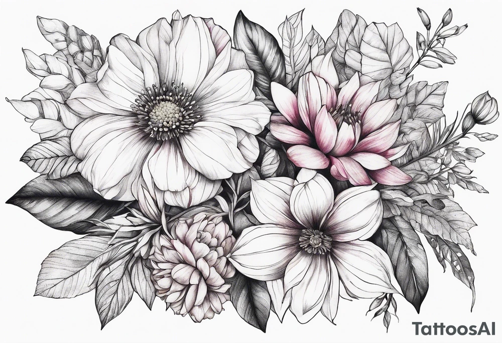 botanical, flowers, colorful, boho tattoo idea