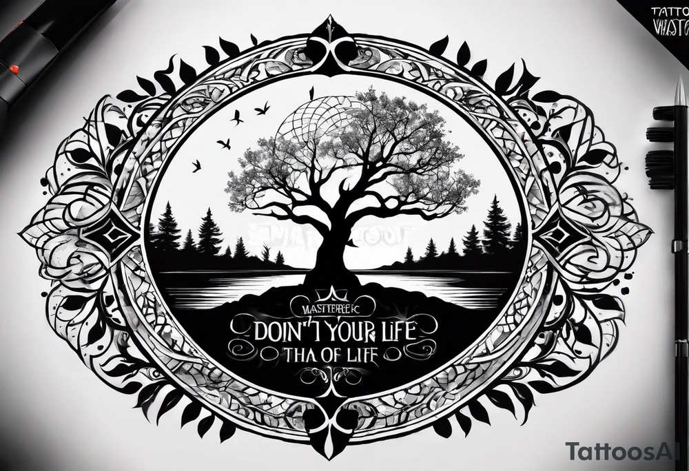 Should be on the arm or hand it can also be around the arm like a circle. The tattoo should be tree of life with thia text: Don't waste your time looking back, you're not going that way. tattoo idea