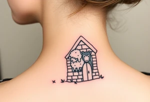 Three little pigs nursery Wolf and sheep as one hybrid 
animal hiding in a brick house from the big bad wolf I'll huff and puff blow house down tattoo idea