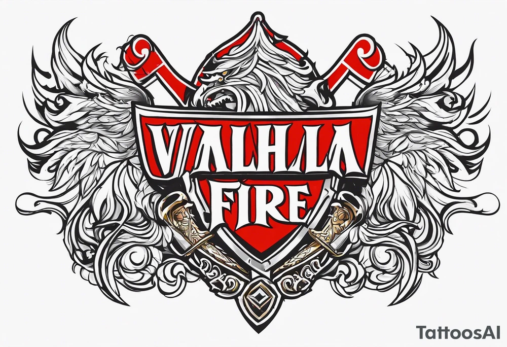 Valhalla on fire shield sword tattoo idea