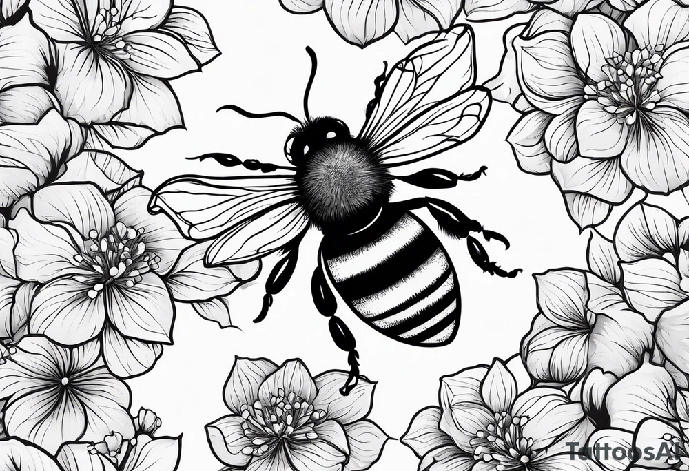 Small tattoo. There’s a hydrangea and a bee but they are not touching. Make the bee smaller than the hydrangea and have the bee off to the side. tattoo idea