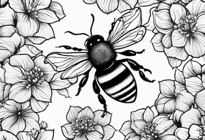 Small tattoo. There’s a hydrangea and a bee but they are not touching. Make the bee smaller than the hydrangea and have the bee off to the side. tattoo idea