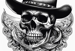 Screaming skull with cowboy hat tattoo idea