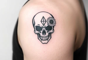 Masculine skull with a diamond and daisy tattoo idea
