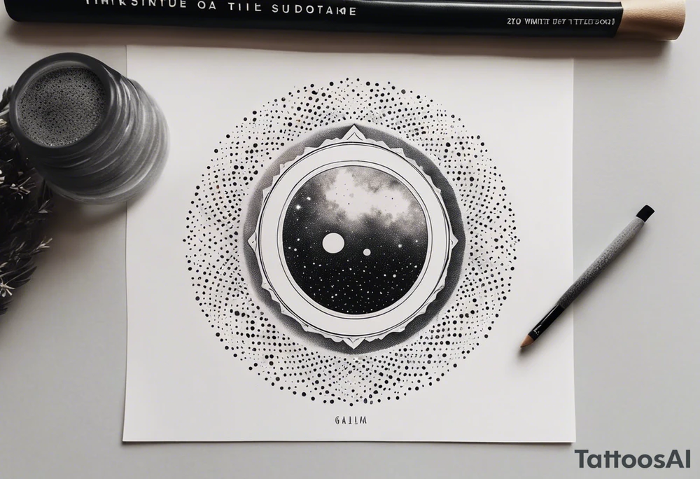 simple galaxy in a circle, white background tattoo idea